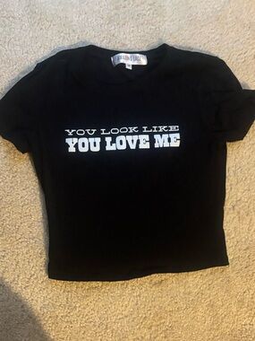 Amazing Lace Black Crop Top with White "YOU LOVE ME" Graphic